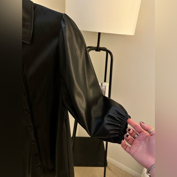 SOLD: Zara Puffed Shoulder Leather Dress - Picture 4 of 6